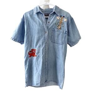 Nick & Sarah Denim Shirt with Embroidered Animals Size S